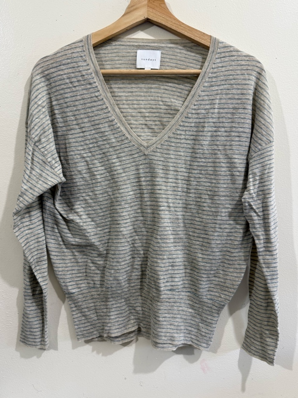 sundays Gray + Blue Thin-Striped V-Neck Pullover